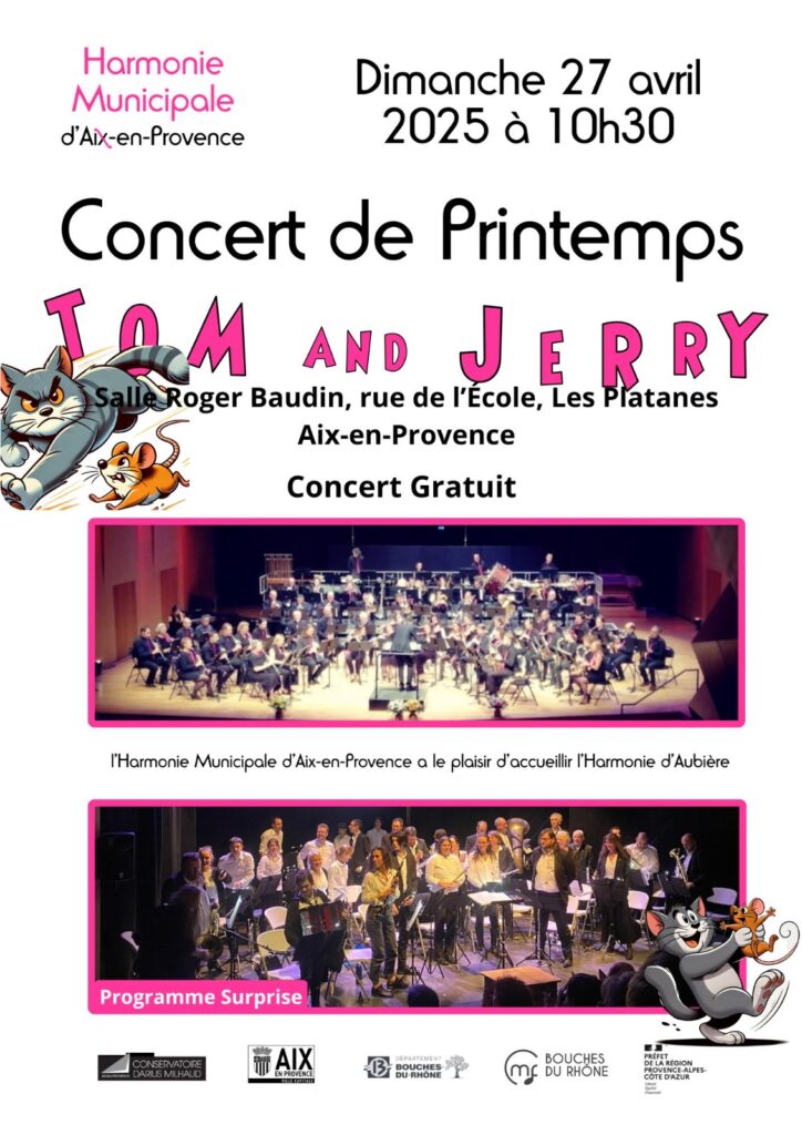 Affiche du concert de printemps de l'HMAP de 2025 avec l'Harmonie d’Aubière en invité.